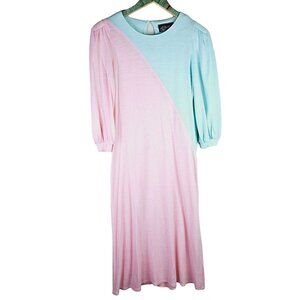 Vintage All That Jazz California 1980's Color Block Two-Tone Pastel Midi-Dress L